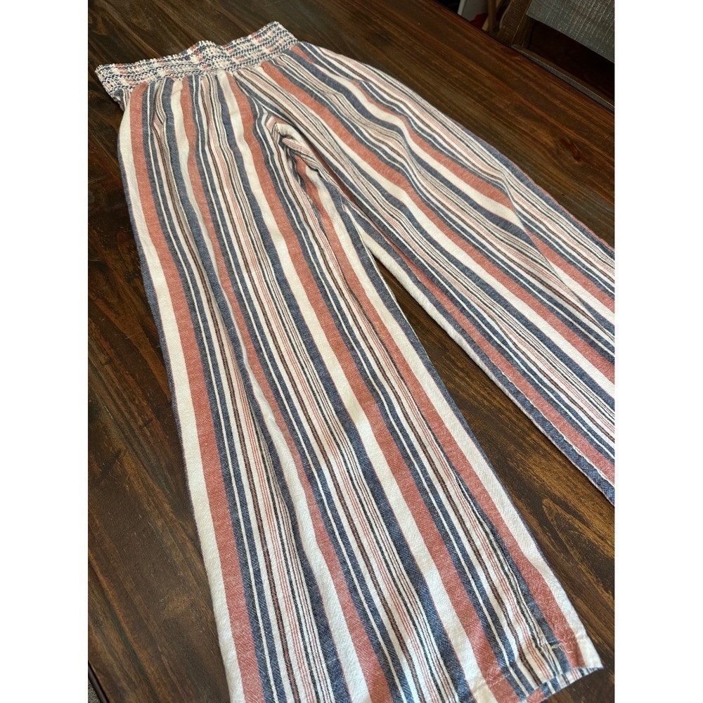 Rewash NY LA Linen Pants Striped Wide Leg‎ Smocked Waist Comfy Blue Red White